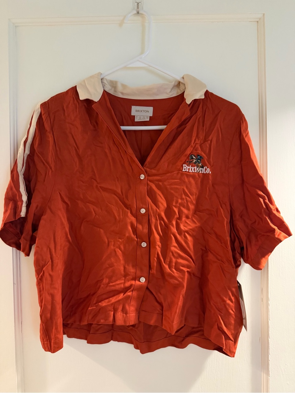 Brixton Rust Red Short-Sleeve Button-Front Shirt with Contrast Cream Collar